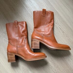 Dolce Vita Cognac Leather Mid-Calf Block Heel Boots